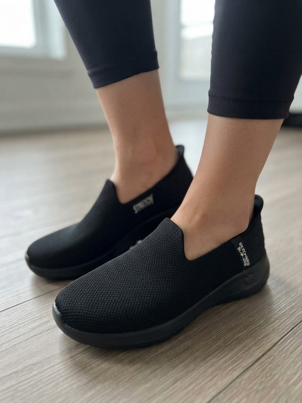 Slip-On Knit Walking Shoes for Women - Black